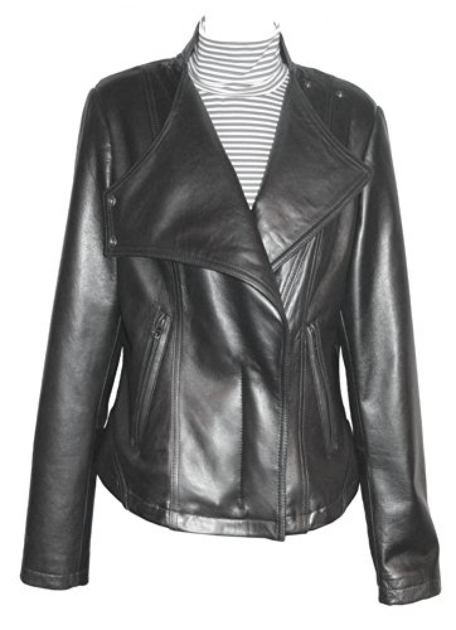 Paccilo PLUS SIZE Women 4093 Leather Moto Jacket Open Bottom Stand Up Collar 