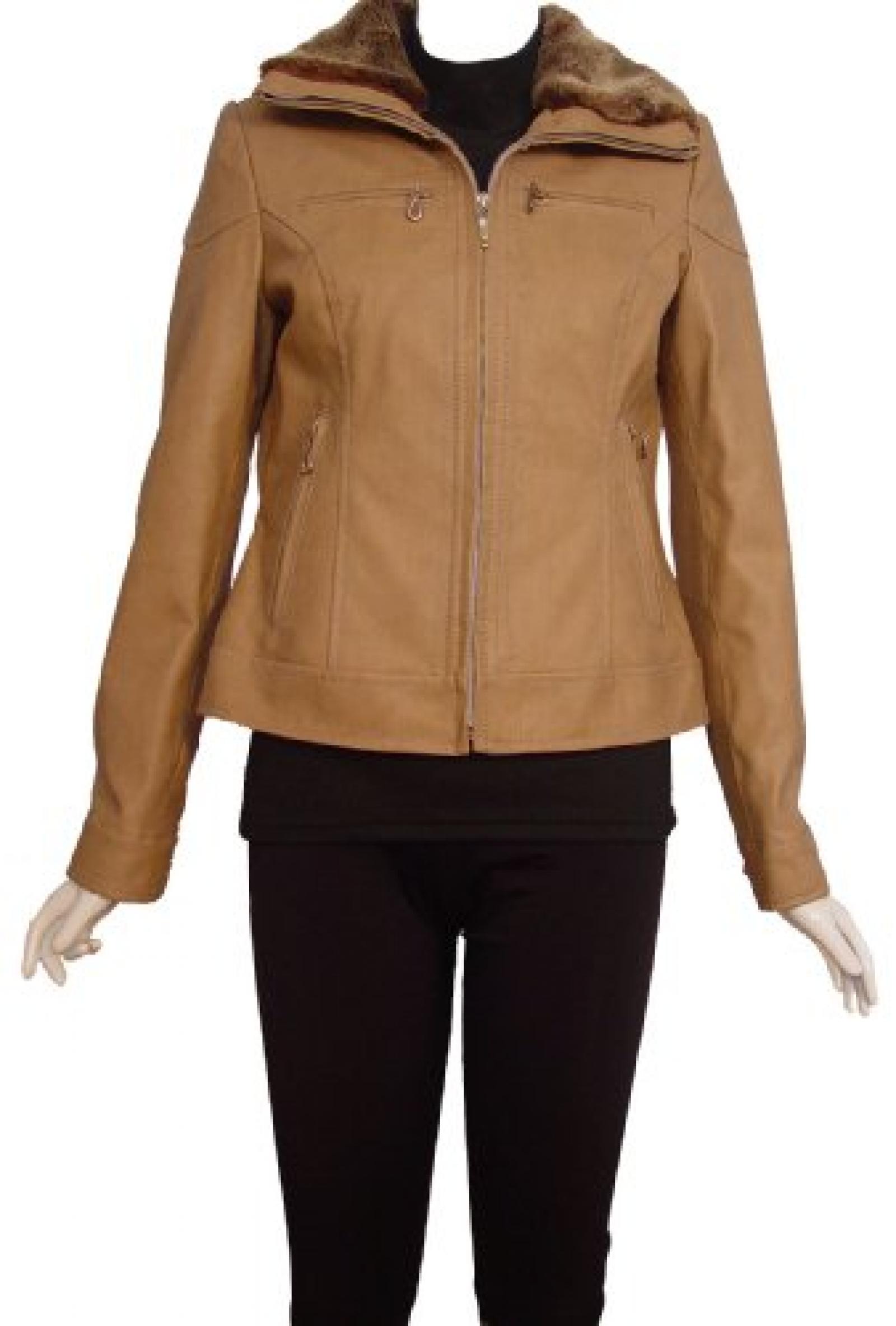 Nettailor Women 4088 Lambskin Leather Casual Jacket Faux Fur Collar 