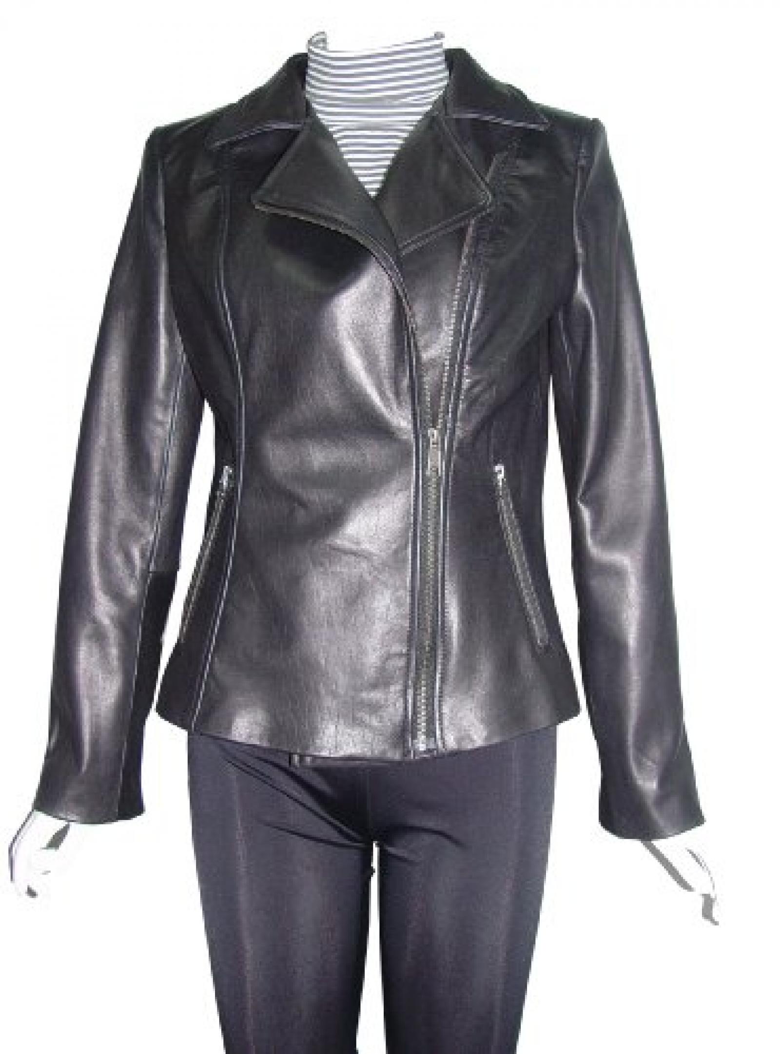Paccilo Women PLUS SIZE 4099 Leather Moto Jacket Open Bottom Zip Front 