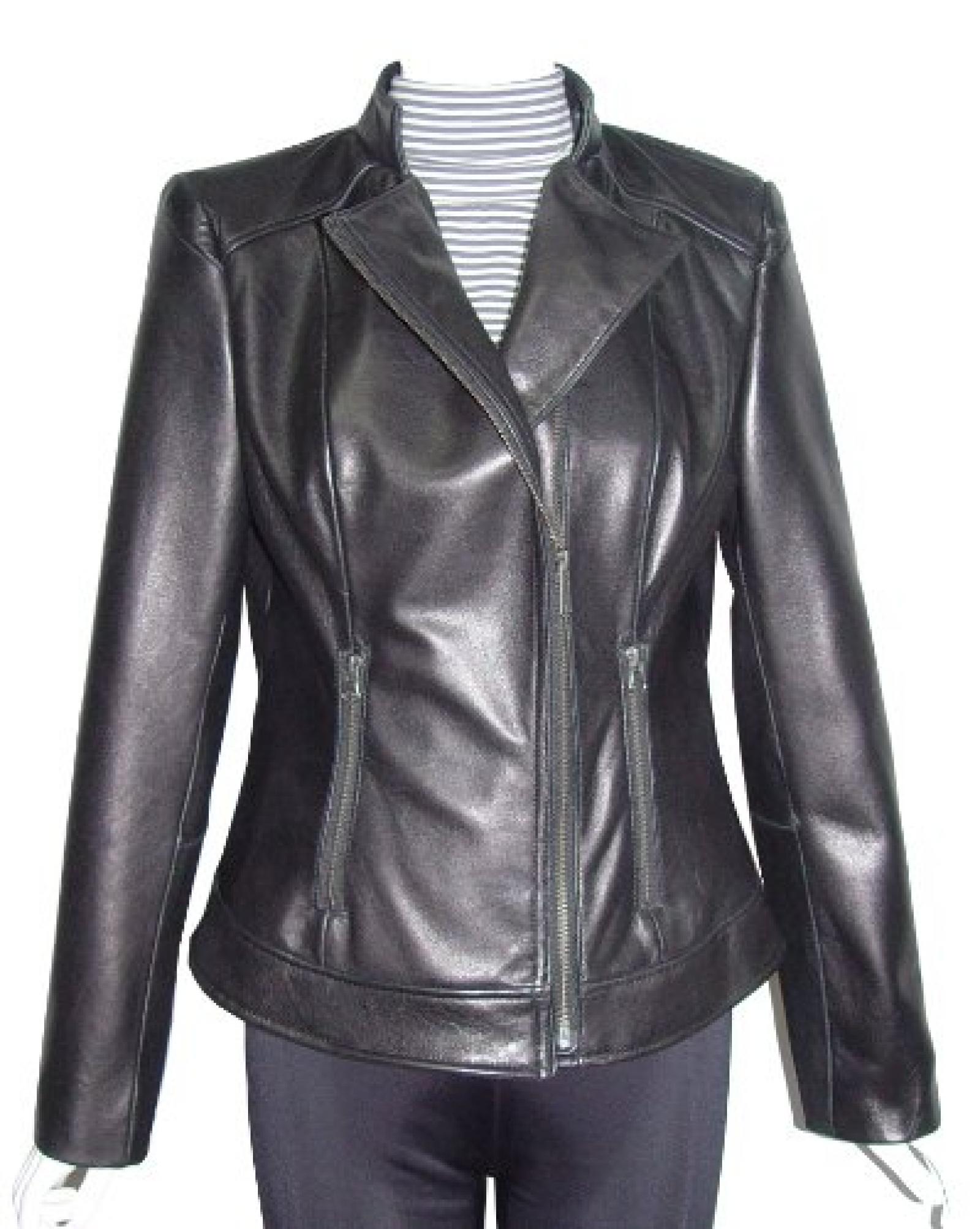 Nettailor FREE tailoring Women 4064 Leather Moto Jacket Stand Collar 
